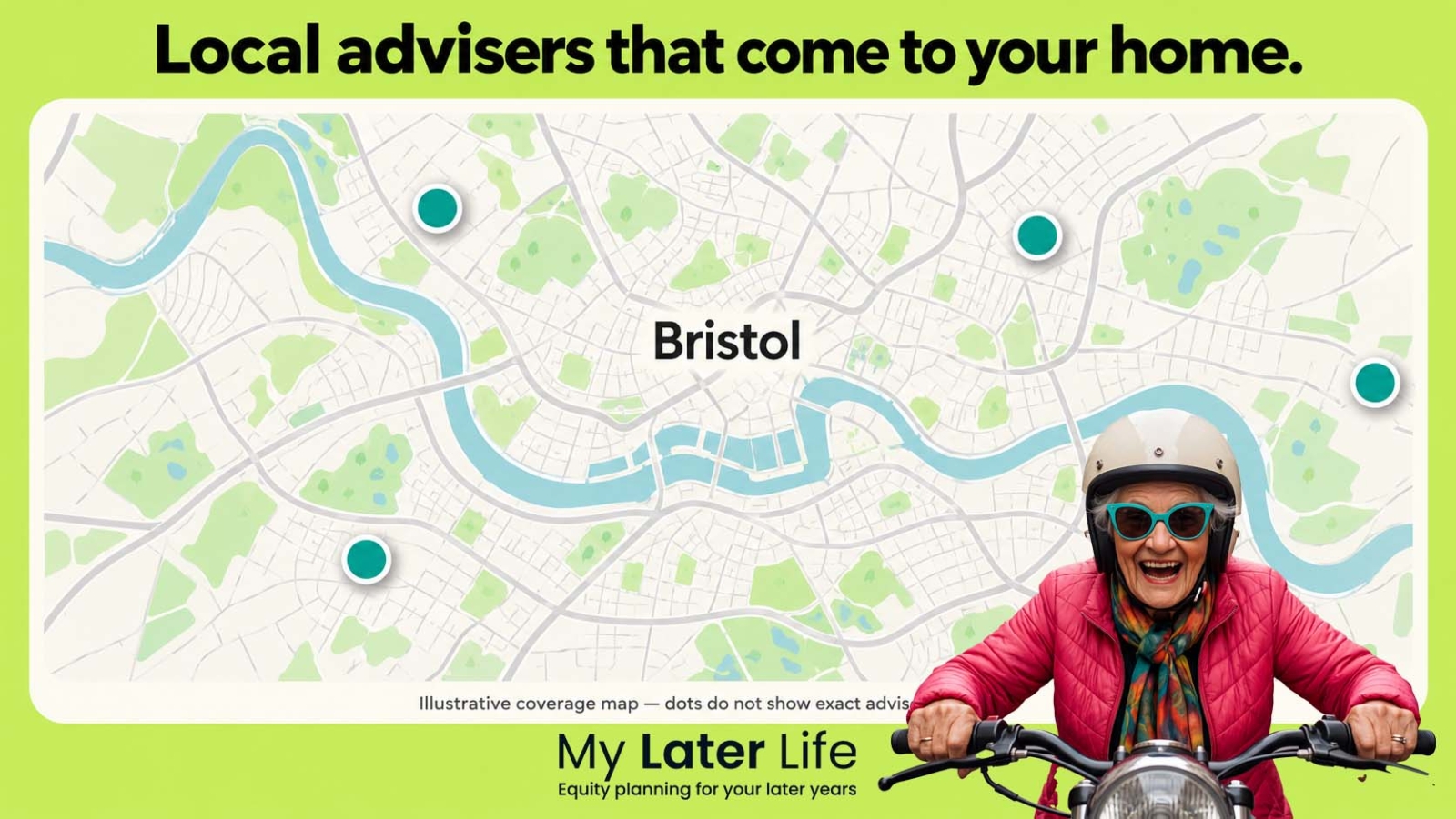 image of a map of Bristol showing locations where My Later Life has equity release advisers