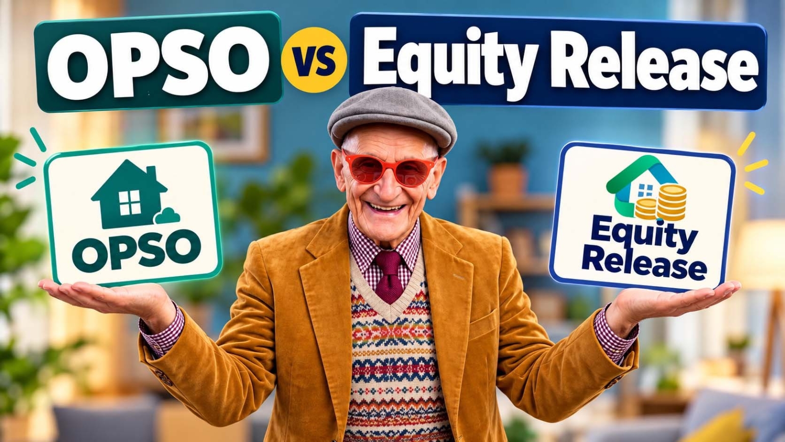 A man holding two signs one OSPO and one equity release